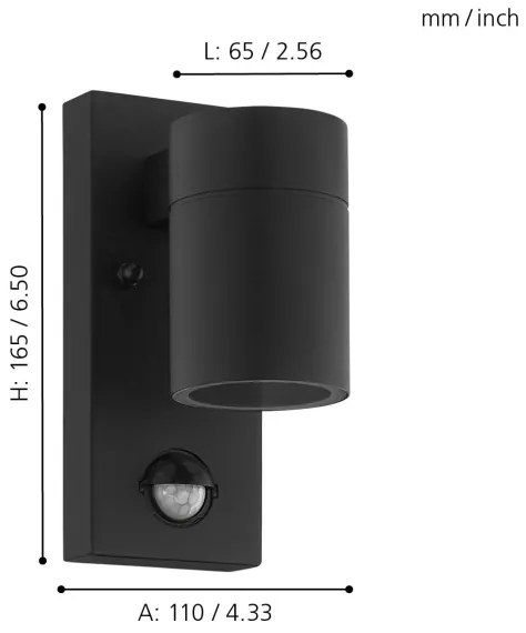 Eglo 99571 - LED Vonkajšie nástenné svietidlo so senzorom RIGA 1xGU10/3W/230V IP44