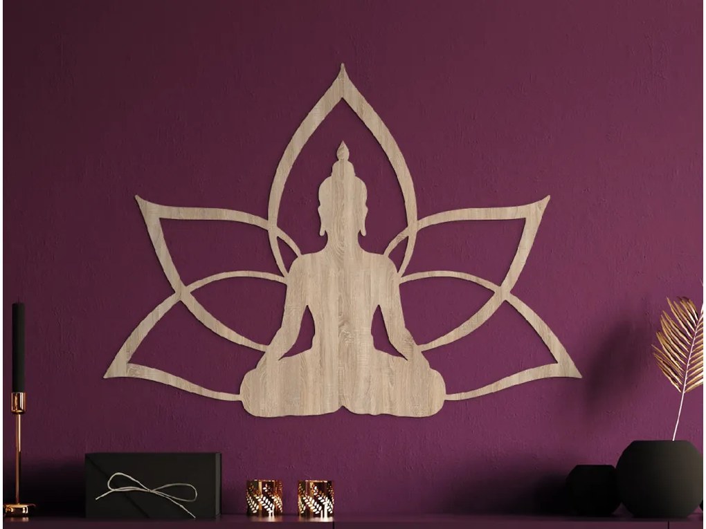 drevko Drevená dekorácia na stenu Budha Rozmer obrazu: 44,5 x 60 cm, Farba dekorácie: Čierna