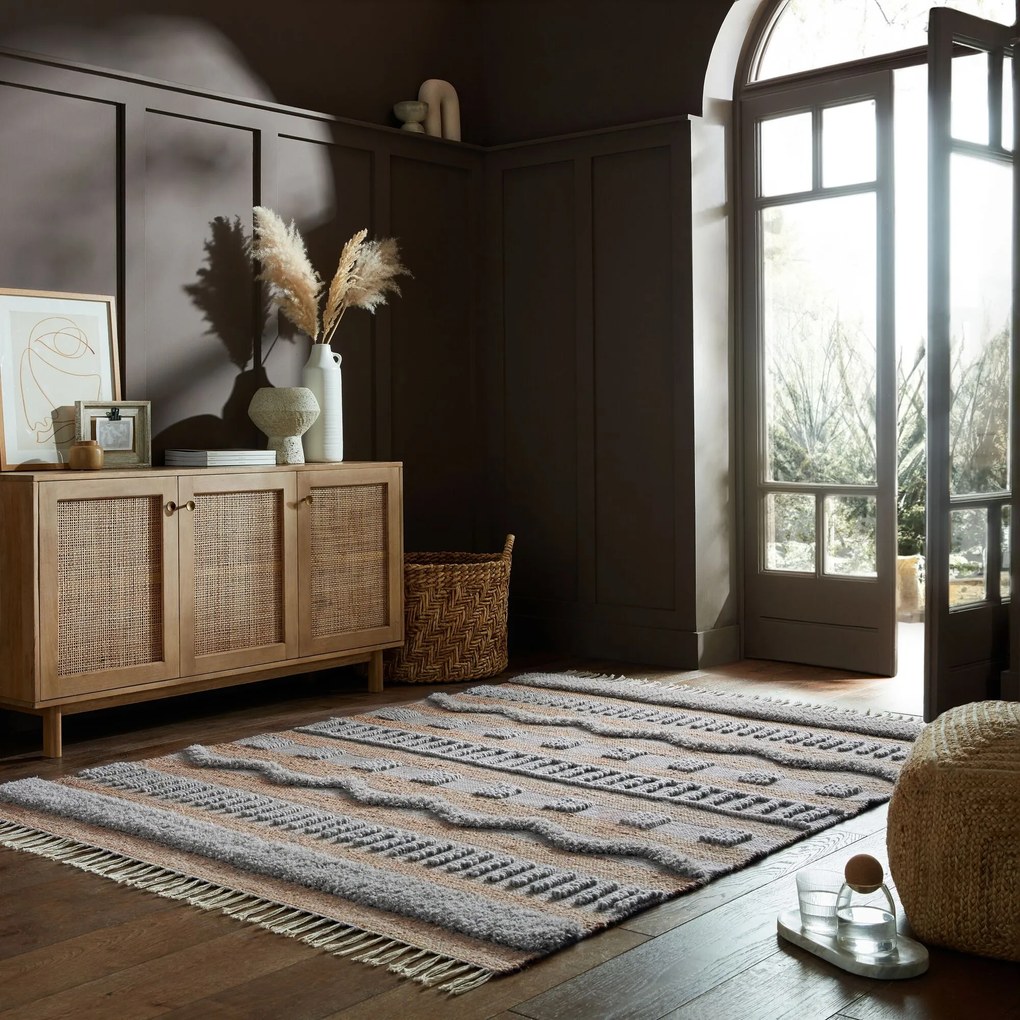 Flair Rugs, Kusový koberec Jubilant Medina Jute Natural/Grey, 160x230, béžová, obývacia izba
