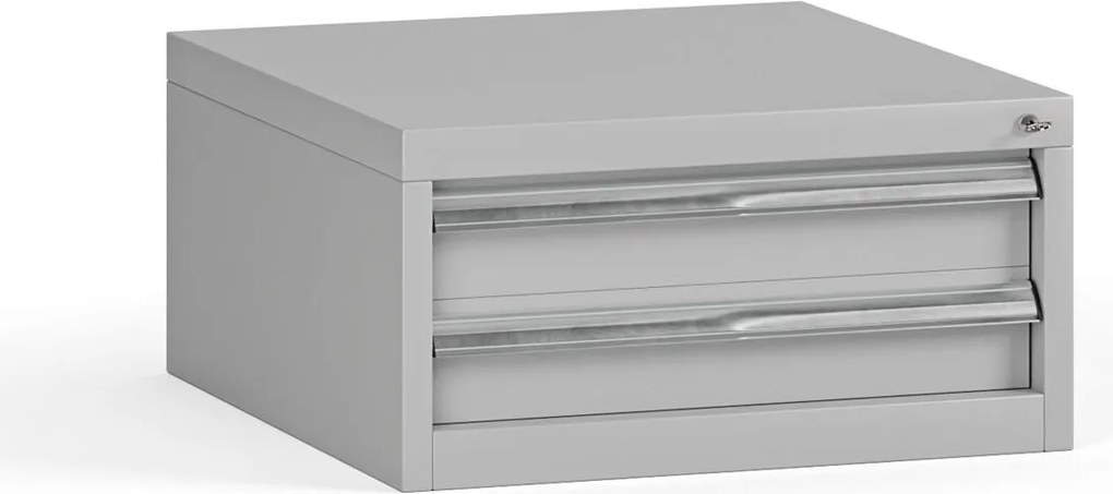 Závesný dielenský box na náradie G345 k pracovným stolom do dielne, 2 zásuvky, 565 x 580 x 280 mm, sivá