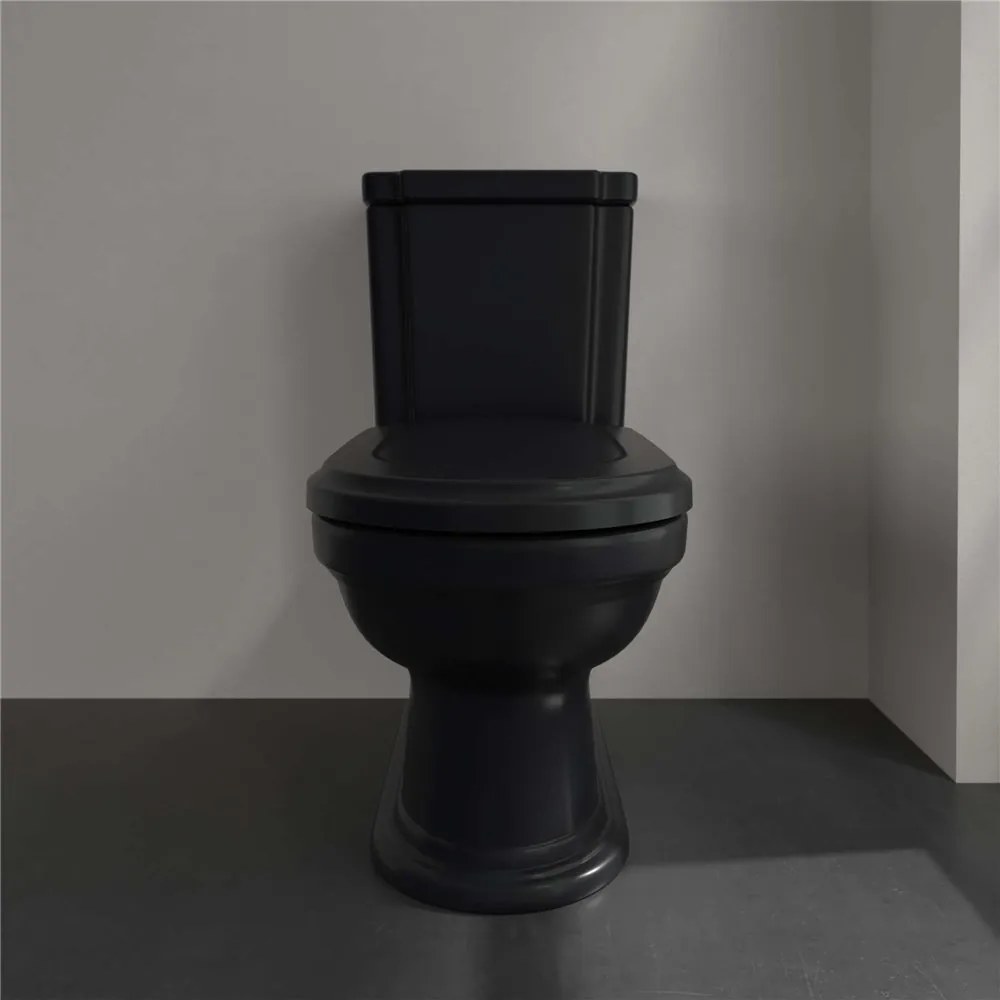 VILLEROY &amp; BOCH Hommage WC misa kombi s hlbokým splachovaním, zadný odpad, 370 x 725 mm, Pure Black, s povrchom CeramicPlus, 666210R7