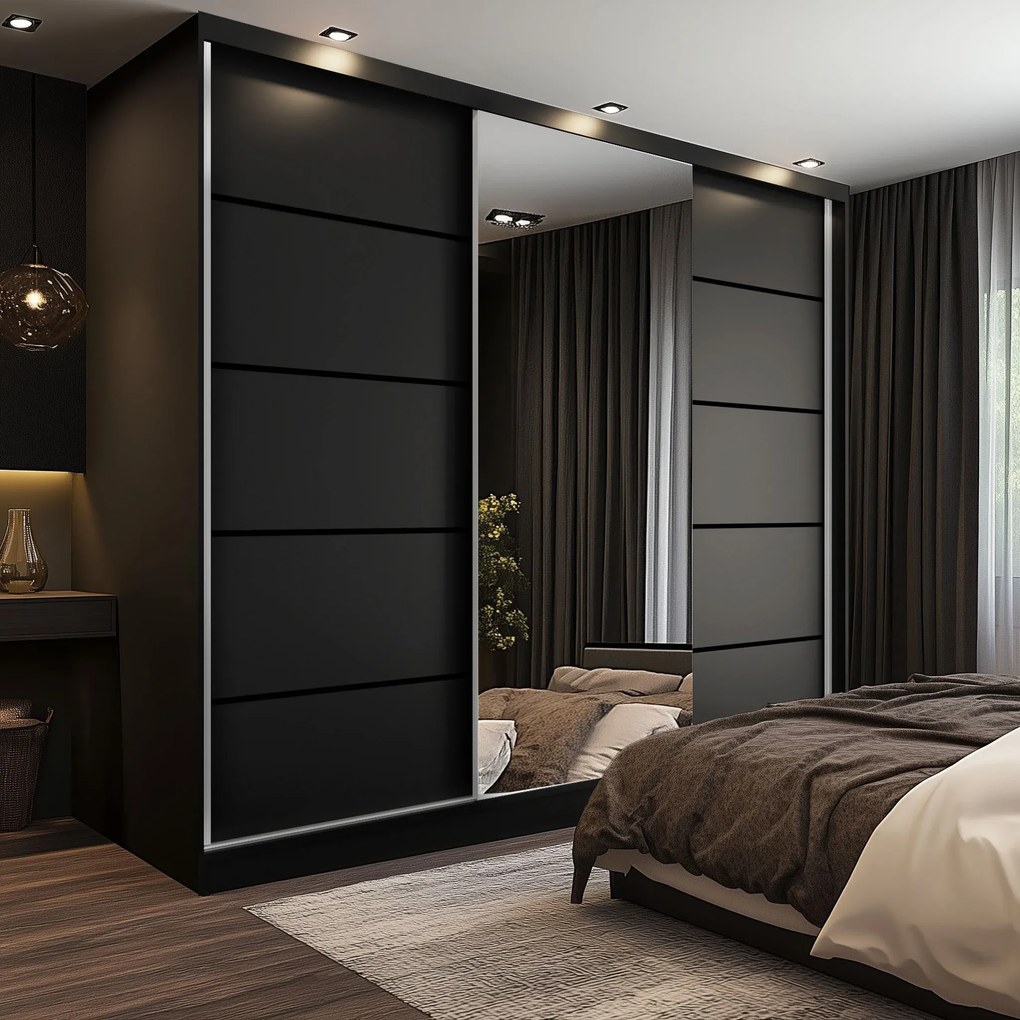 Šatníková skriňa SERENITY 232 cm čierny mat MBP SERENITY SZP8/0/B/B/0/HIAL