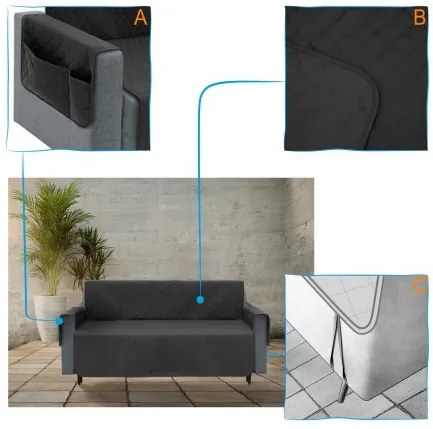 Poťah na sedačku PARIS čierny, 190 cm