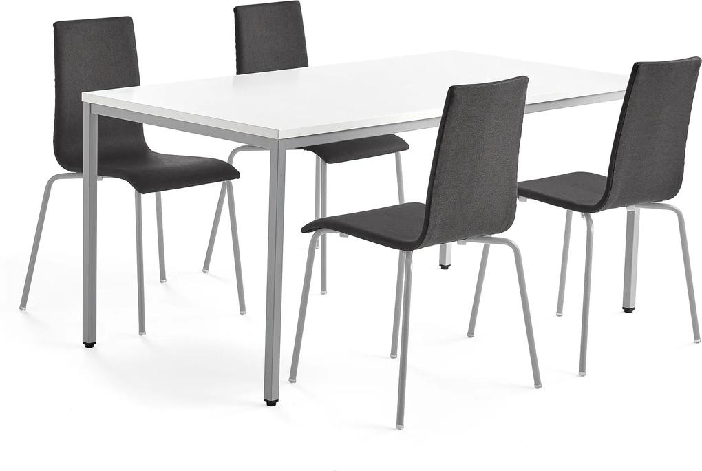 Zostava nábytku: stôl Modulus + 4 stoličky Melville, tmavošedé | BIANO