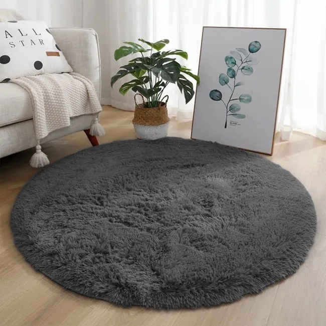 Protišmykový koberec SHAGGY tmavosivý kruh