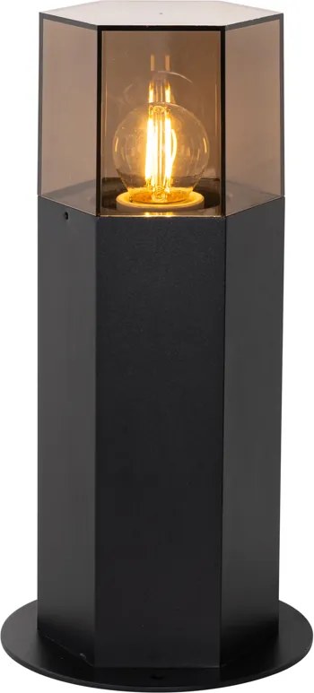 Vonkajšia stojaca lampa čierna s dymovým tienidlom šesťuholníkovým 30 cm - Denmark