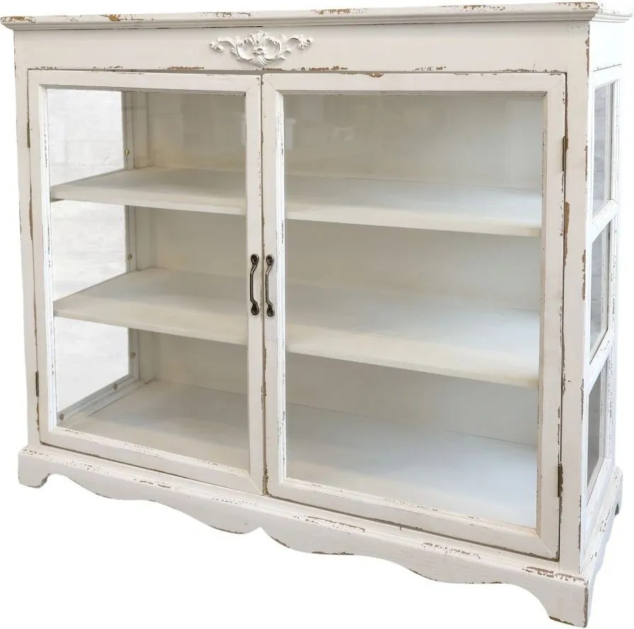 Krémová drevená komoda s presklenými dvierkami Old Carin - 106*39*87cm