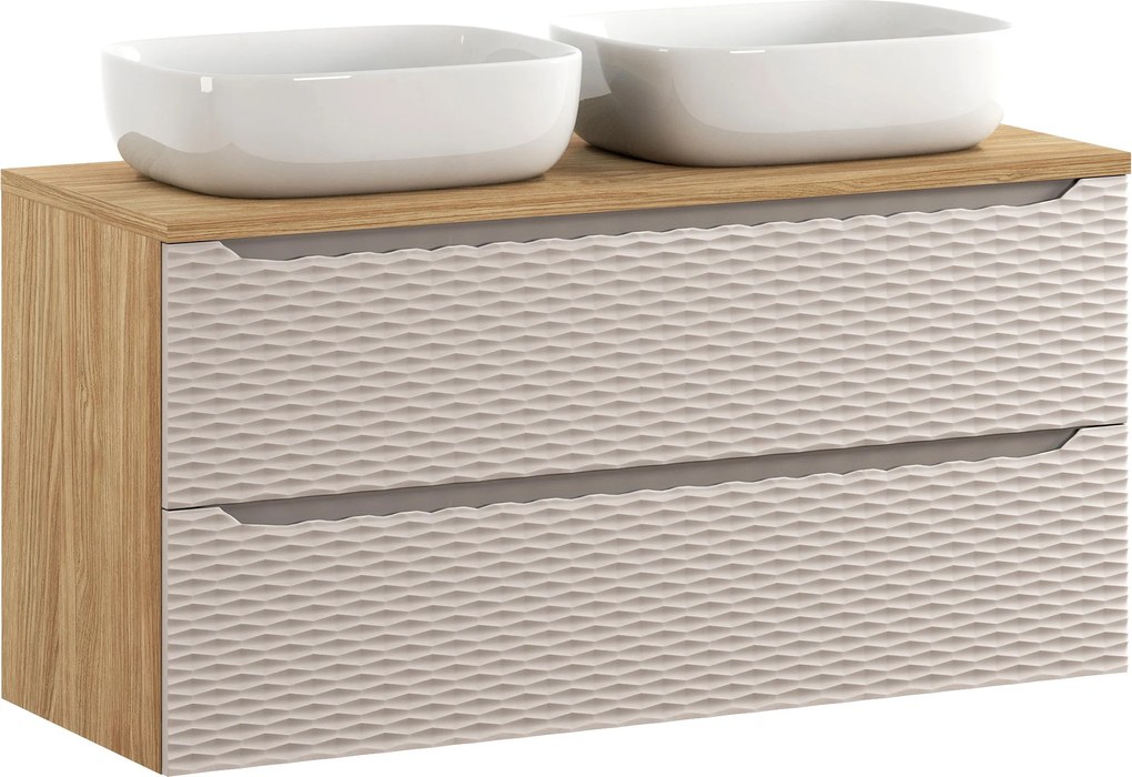 Comad Kúpeľňová skrinka s doskovými umývadlami set Ocean Beige 120 béžová/dub olejovaný