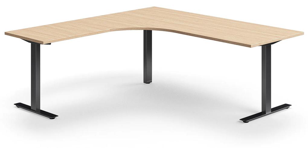 Kancelársky stôl QBUS, rohový, 2000x2000 mm, T-rám, čierny rám, dub