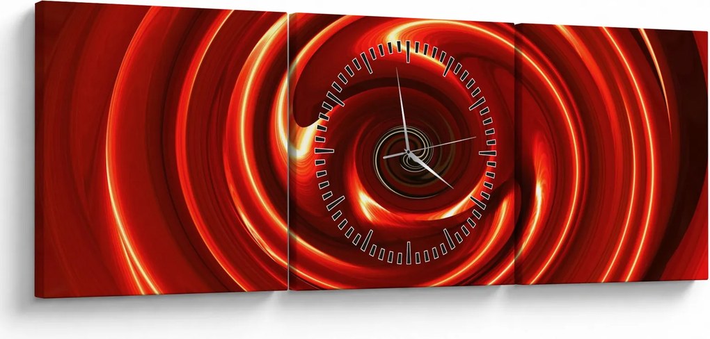 Abstraktný obraz - červená špirála (s hodinami) (90x30 cm)