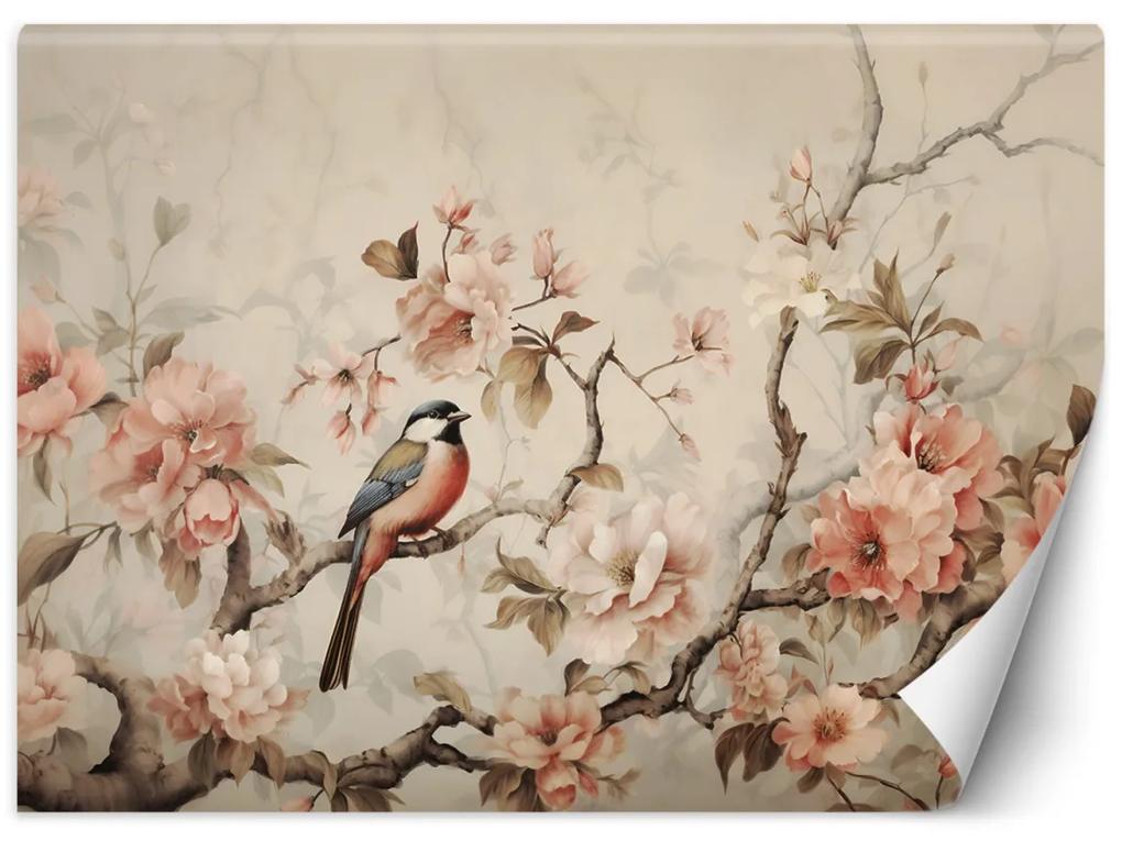 Fototapeta, Ptáci a květiny vintage - 200x140 cm