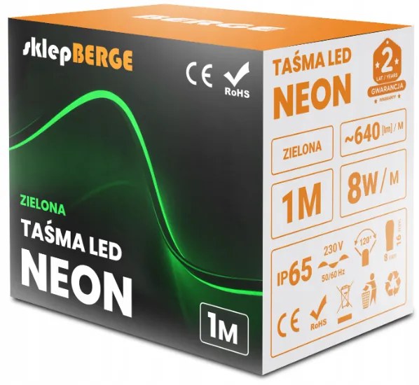 ECOLIGHT LED pásik NEON - 230V - 1m - 8W/m - IP68 - vodotesný - zelená