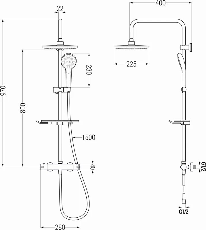 Mexen KT05 sprchový set s termostatickou batériou Kai, čierna, 771500593-70