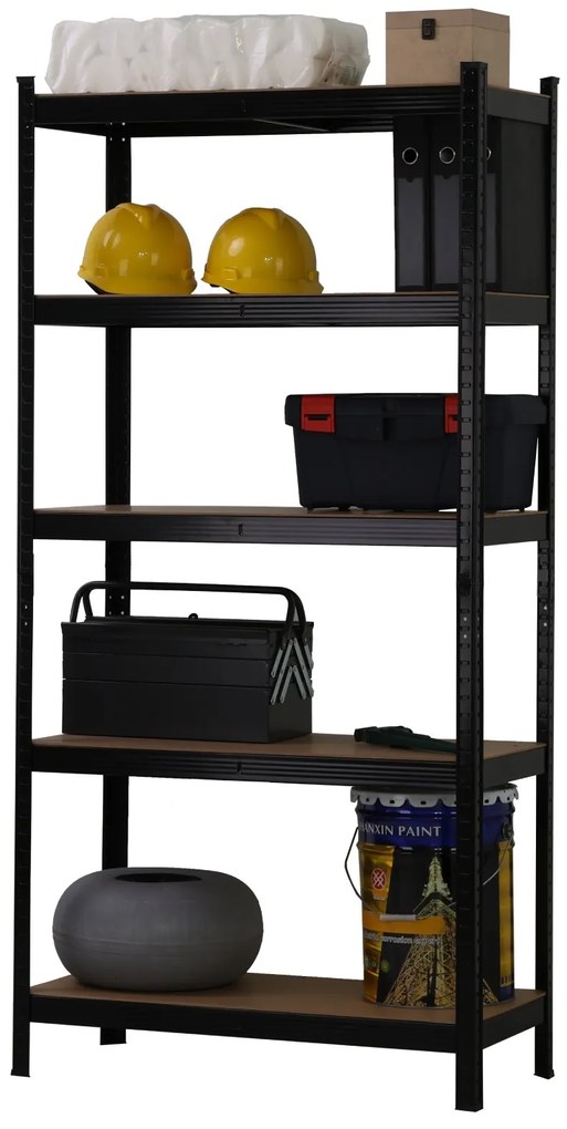 Kovový regál BestBerg BBMS-10B / 90 x 180 x 40 cm / 5 políc / čierna / hnedá