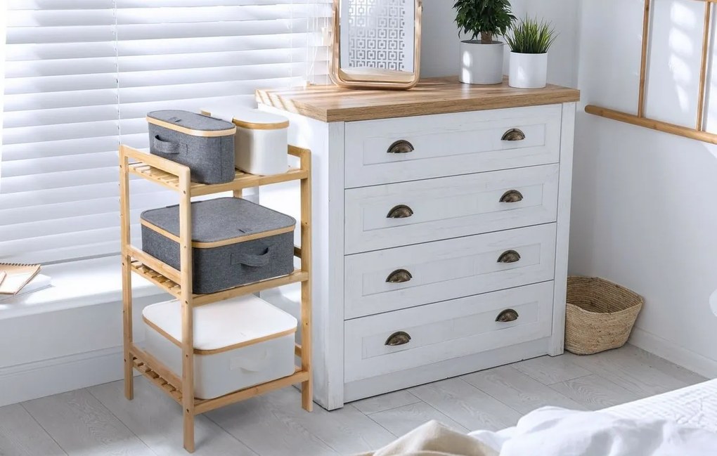 Úložný box G21 40 x 30 x 15 cm, bambusový s vekom, sivý