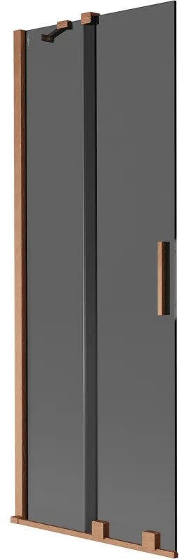 Mexen Velar, 2-krídlová posuvná vaňová zástena 75 x 150 cm, 8mm šedé sklo, medená matná, 896-075-000-41-65