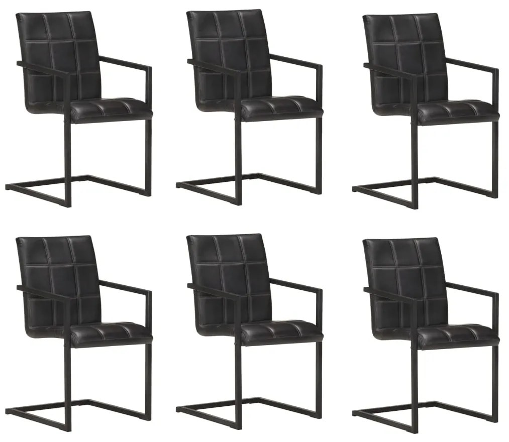 Jedálenské stoličky perová kostra 6 ks čierne pravá koža 3065692