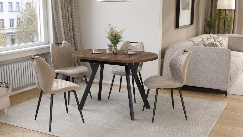 Mazzoni ALMO Hnedý dub / čierne nohy - OVÁLNY ROZKLADACÍ STÔL 140-240 cm PRE 10-12 OSÔB