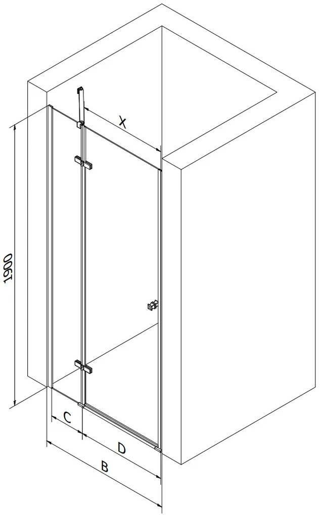 Mexen Roma, sprchové dvere do otvoru 70 x 190 cm, 6mm číre sklo, čierny profil, 854-070-000-70-00