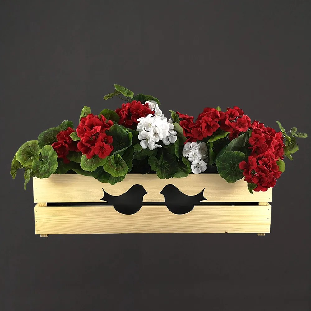 AMADEA Drevený obal na kvetináč s vtáčikmi, 62x21,5x17cm, český výrobok