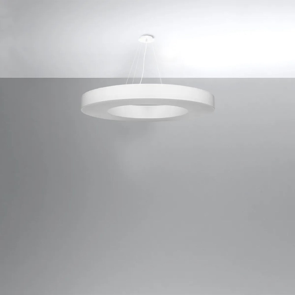 Závesné svietidlo Saturno Slim, 1x biele textilné tienidlo, (biely plast), (fi 90 cm)