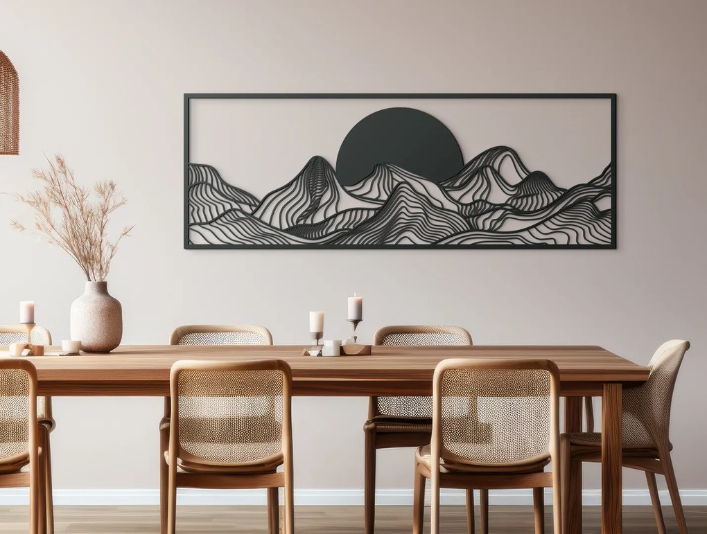 drevko Široký obraz Západ slnka za horami Rozmer obrazu: 32 x 89 cm, Farba dekorácie: Čierna