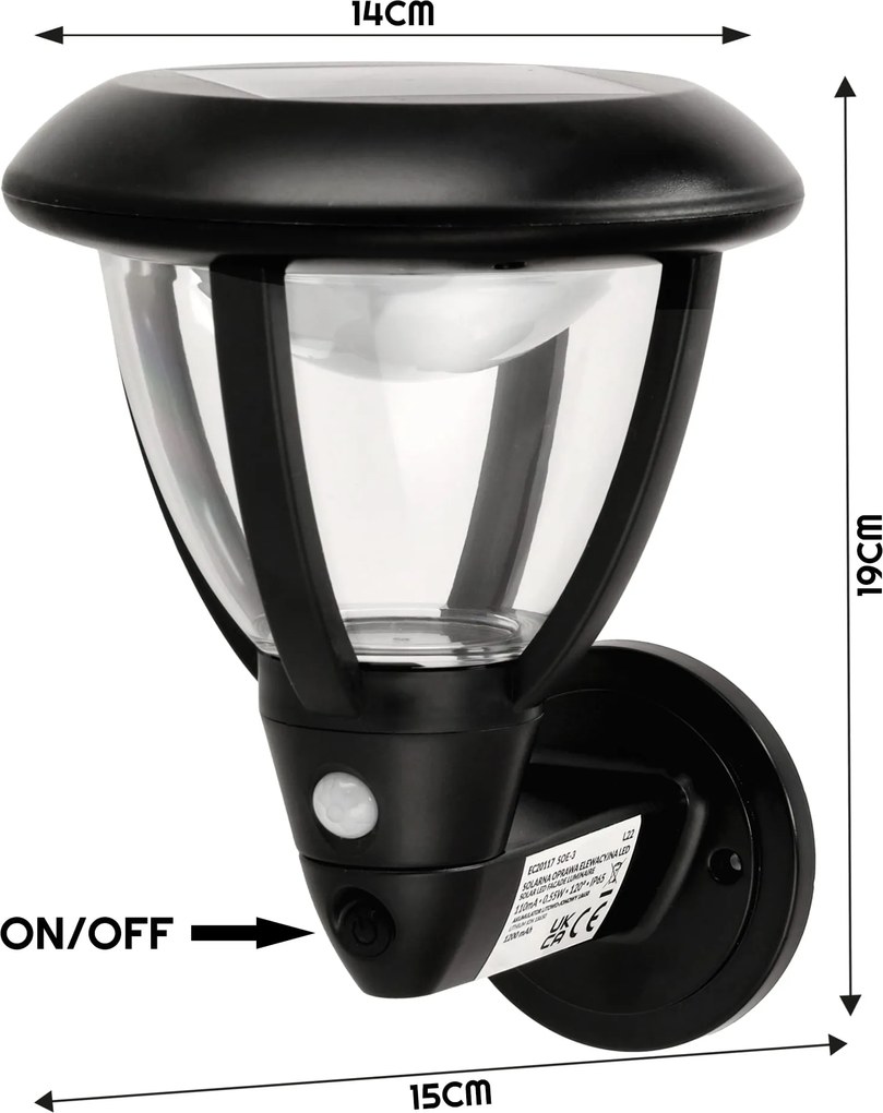 BERGE Solárne fasádne svietidlo s pohybovým senzorom