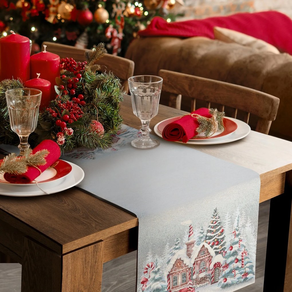 VIANOČNÝ GOBELÍNOVÝ BEHÚŇ NA STÔL NOELVILLE 40X100 CM VZOROVANÝ
