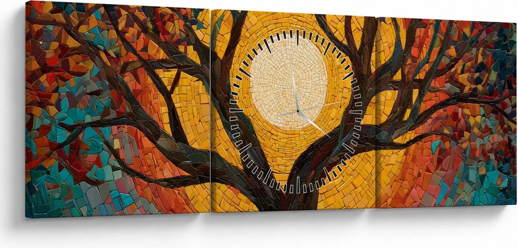 Obraz - Slnko v korune stromu života (s hodinami) (90x30 cm)