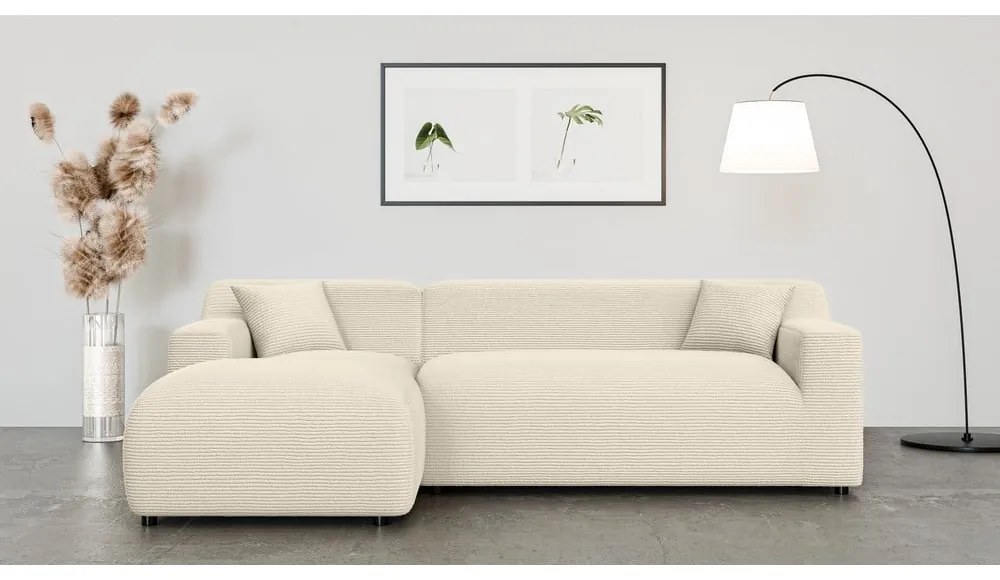 Béžovo-krémová menčestrová rohová pohovka (ľavý roh/s leňoškou) Martin – Ropez