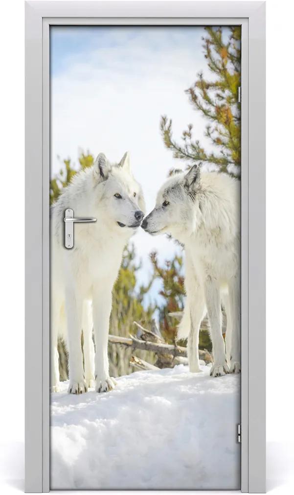 Samolepiace fototapety na dvere  Dva bieli vlci