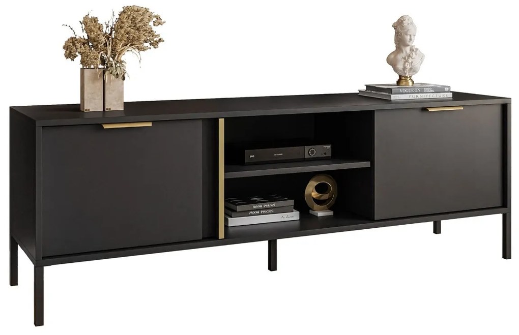 TV STOLÍK LOREEN TMAVOŠEDÝ + ZLATÝ NA NOŽIČKÁCH 153 cm