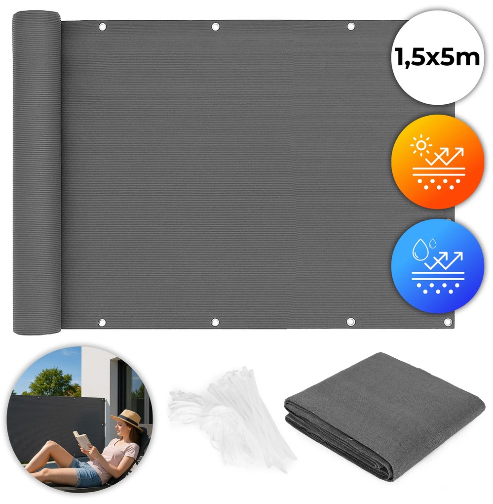 MultiGarden Tieniaca sieť na balkón s príslušenstvom 150x500 cm - sivá MultiGarden