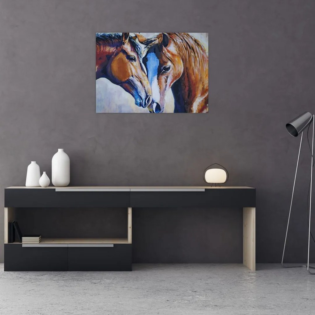 Sklenený obraz - Zamilované kone (70x50 cm)