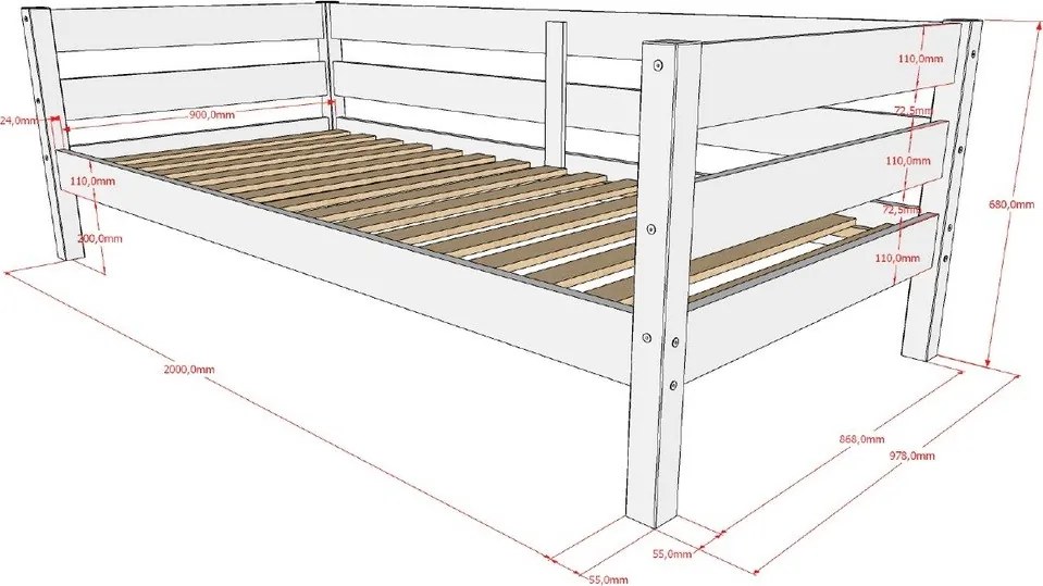 Biela detská posteľ z borovicového dreva s roštom 90x200 cm Margrit – Vipack