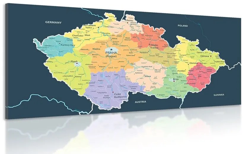 Obraz mapa Česka s tmavým pozadím - 100x50