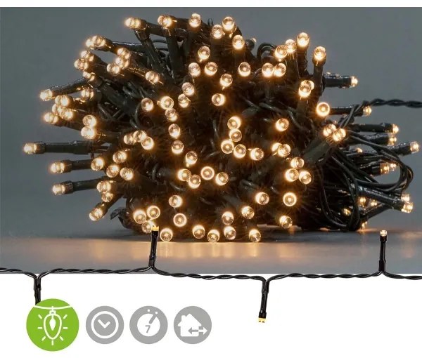 Nedis CLBO192 - LED Vianočná reťaz 192xLED/7 funkcií/3xAA 14,9m IP44 teplá biela