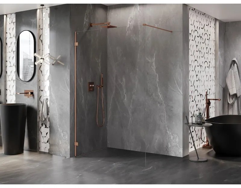 Mexen Lunar sprchová stena ľavá 70 x 200 cm, 8mm číre sklo, medená matná, 830-070-000-65-00-L