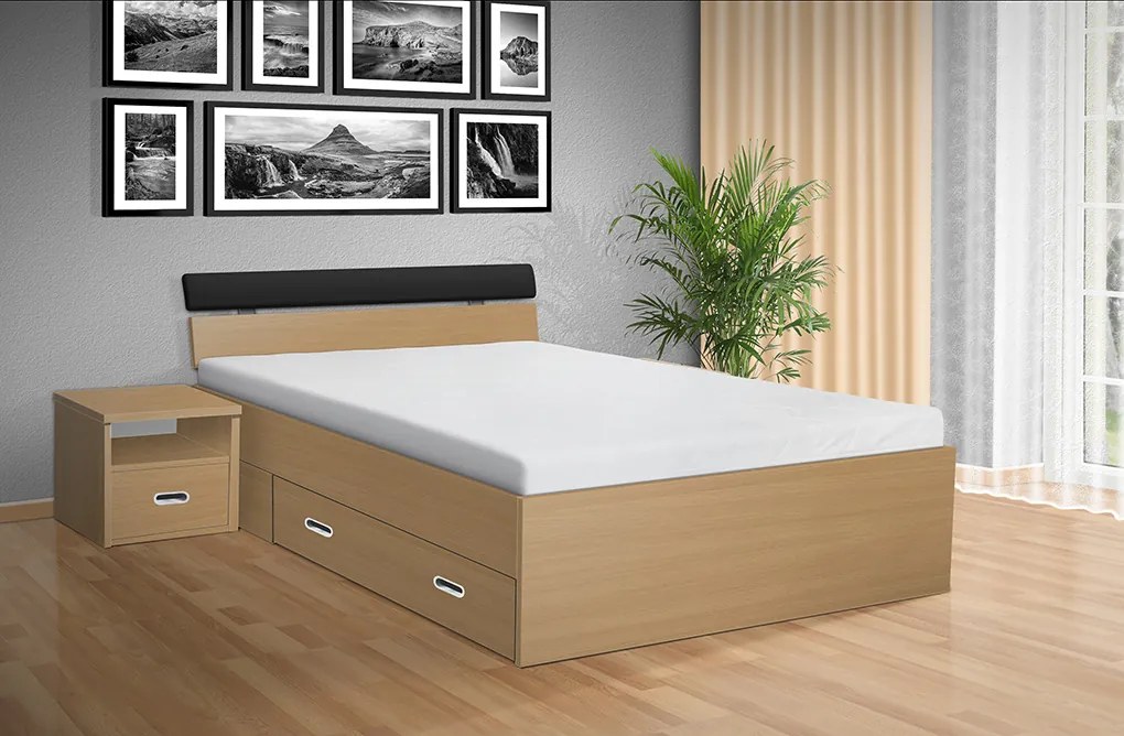 Nabytekmorava Drevená posteľ RAMI - M 180x200 cm dekor lamina: Akát, matrac: MATRACE 19cm, ORTHOPEDY MAXI