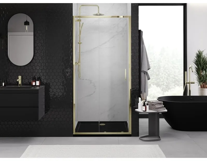 Mexen Exo, posuvné sprchové dvere 115 cm, číre sklo, zlatá, 8151-115-000-50-00