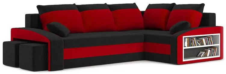 Rohová sedačka Ginevra (čierna + červená) (s poličkou a taburetkou) (P). Vlastná spoľahlivá doprava až k Vám domov. 1066907