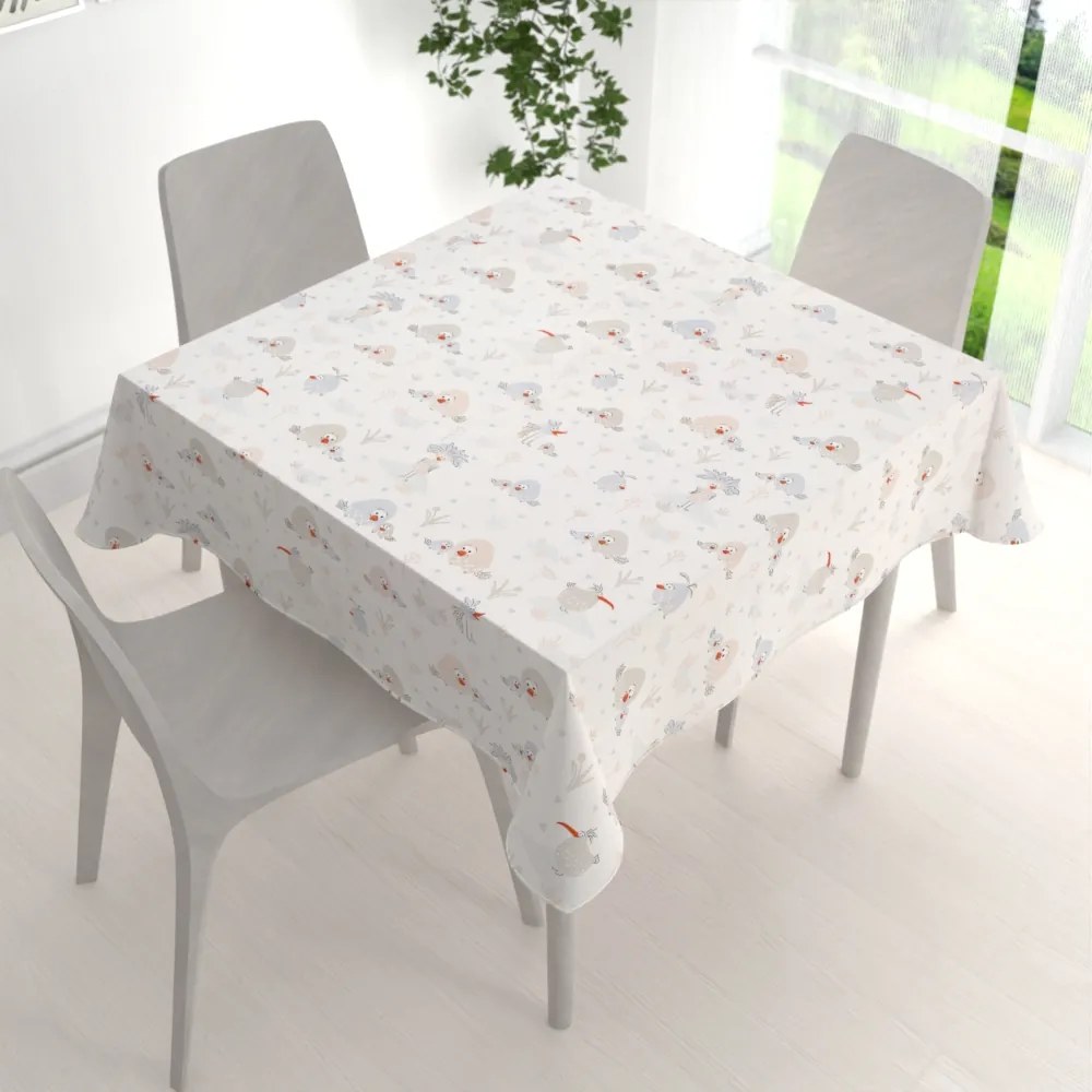 Biante Detský bavlnený štvorcový obrus Sandra SA-614 Veselé vtáčiky na bielom 140x140 cm