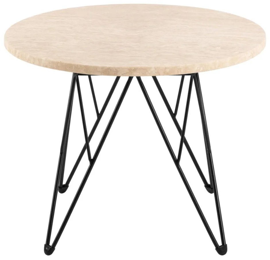 Odkladací stolík Prunus 55 cm béžový mramor/čierny