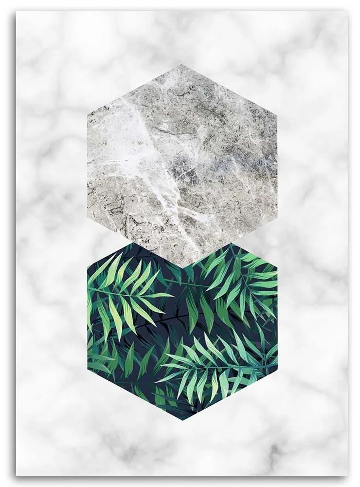 Gario Obraz na plátne List papradia v šesťuholníku - mramor Rozmery: 40 x 60 cm