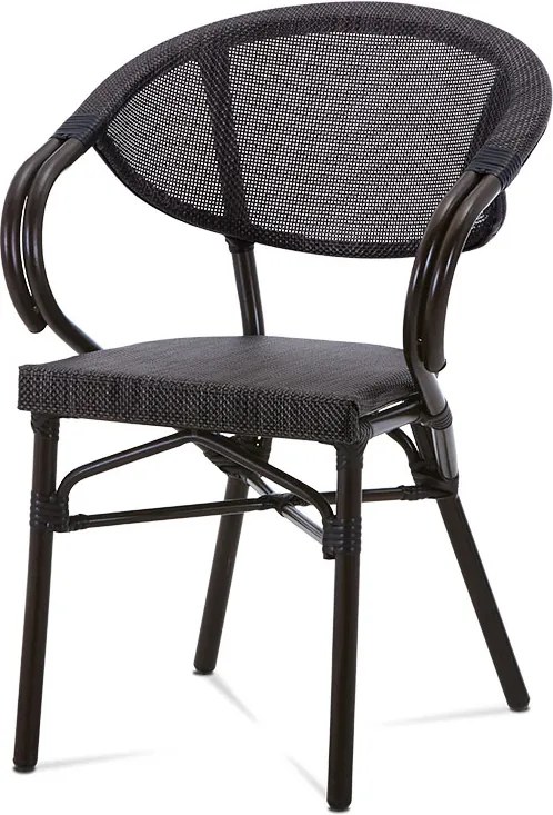 záhradná stolička, kov hnedý, textil čierny 57x58x82x45 cm