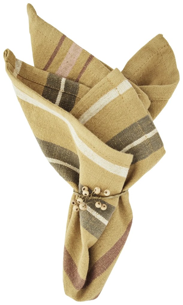 MADAM STOLTZ Bavlnený obrúsok Mustard Stripes – set 4 ks