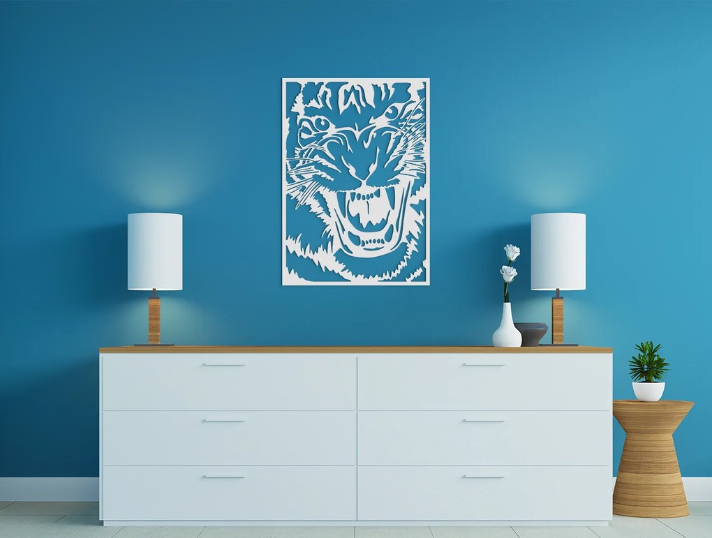 drevko Drevený obraz na stenu Tiger útočí Rozmer obrazu: 44,5 x 31,5 cm, Farba dekorácie: Čierna
