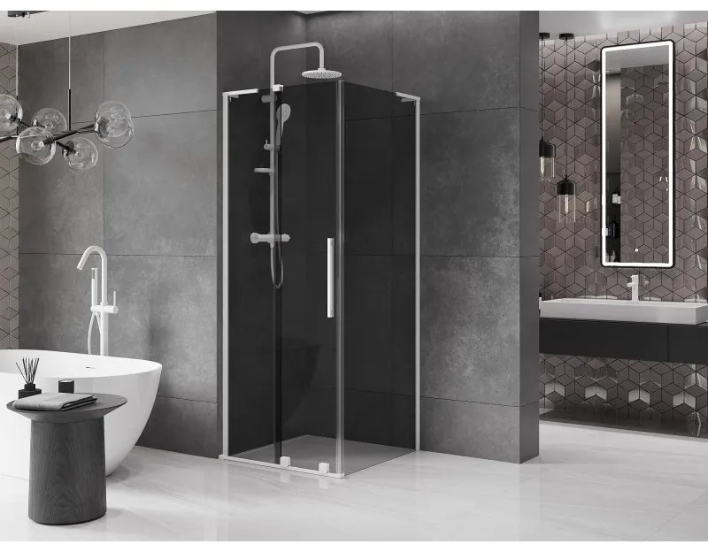 Mexen Velar L, sprchový kút s posuvnými dverami 110 x 110 cm, 8mm šedé sklo, biela matná, 871-110-110-43-20