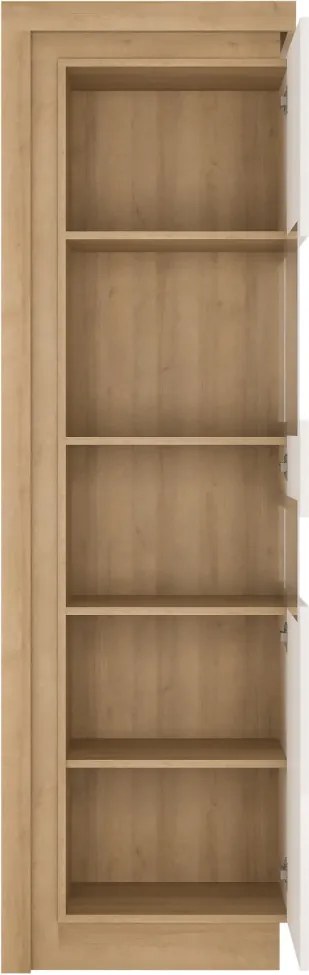 Vysoká vitrína Lyon, dub riviera/biely lesk, s osvetlením, pravá