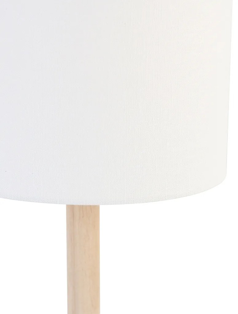 Rustikálna stolná lampa drevená s bielym tienidlom - Mels